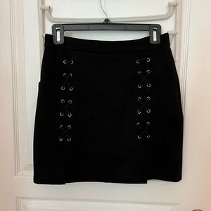 Black lace up mini skirt